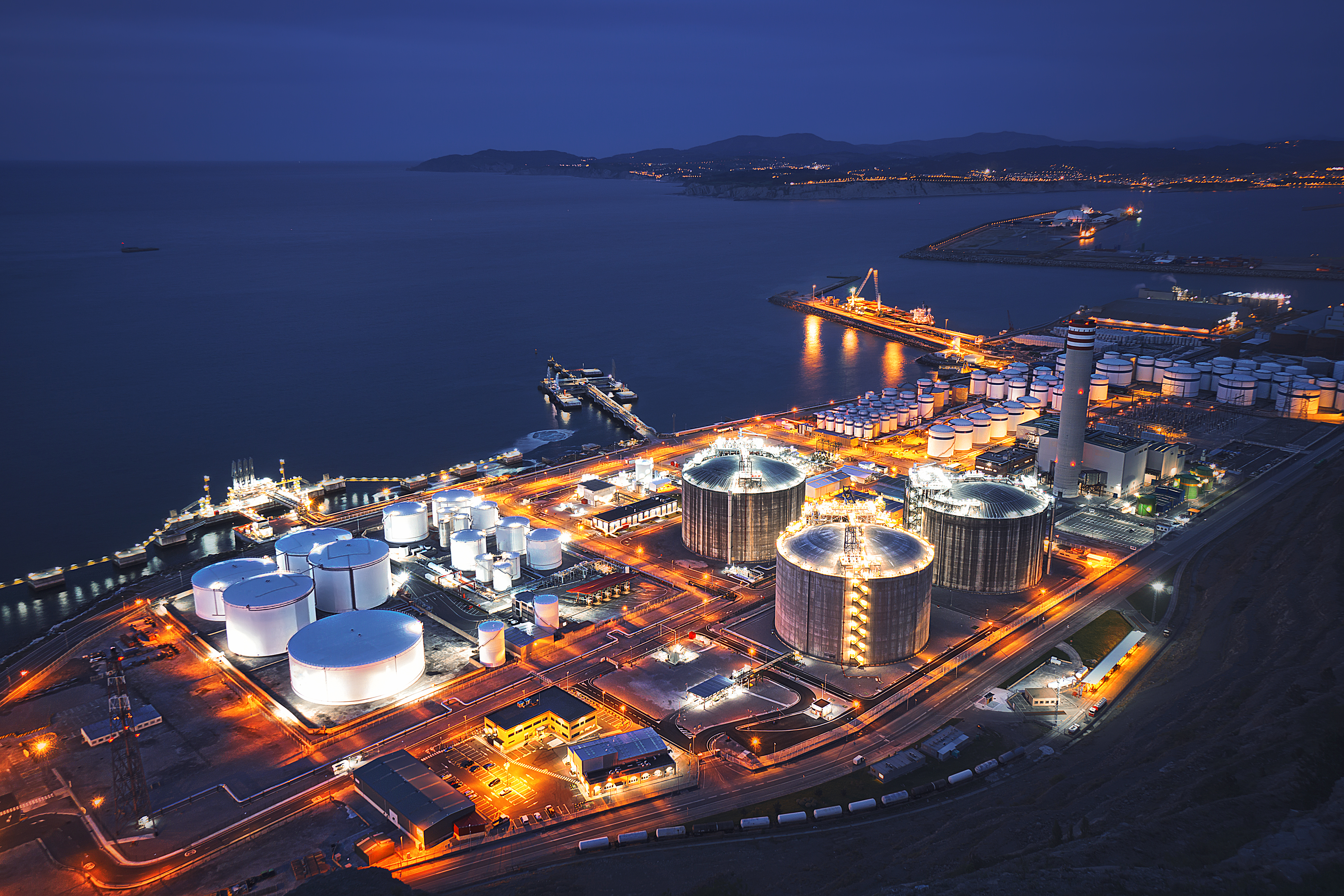 LNG terminal at night